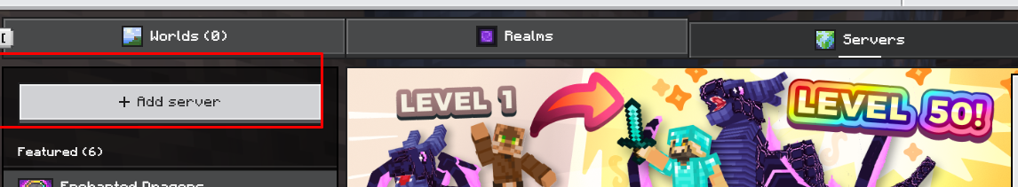 Minecraft Bedrock Add External Server dialog