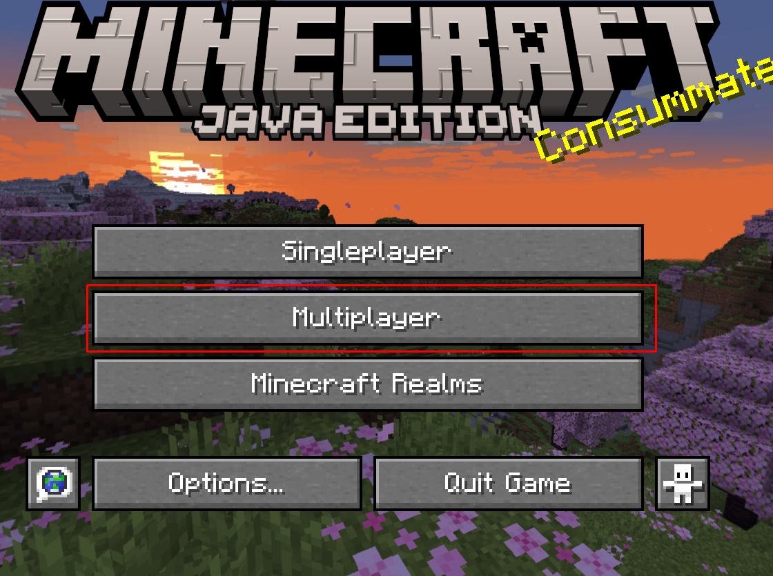 Minecraft Java Edition Main Menu showing Multiplayer button