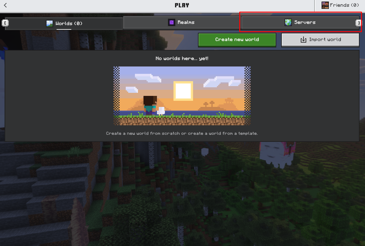 Minecraft Bedrock Edition Servers tab